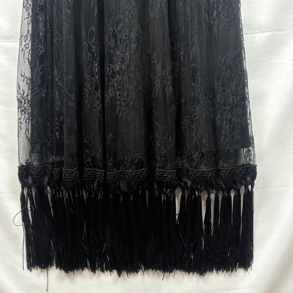 GRACIA Black Lace Tassel Maxi Dress Women Lg Formal Gala Dark Romantic 1920 Vibe - Picture 9 of 14